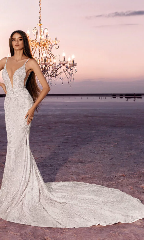 miami beach wedding dresses A-line Spaghetti Strap White Lace Chiffon Beach Wedding Dress WD290 US6 / White