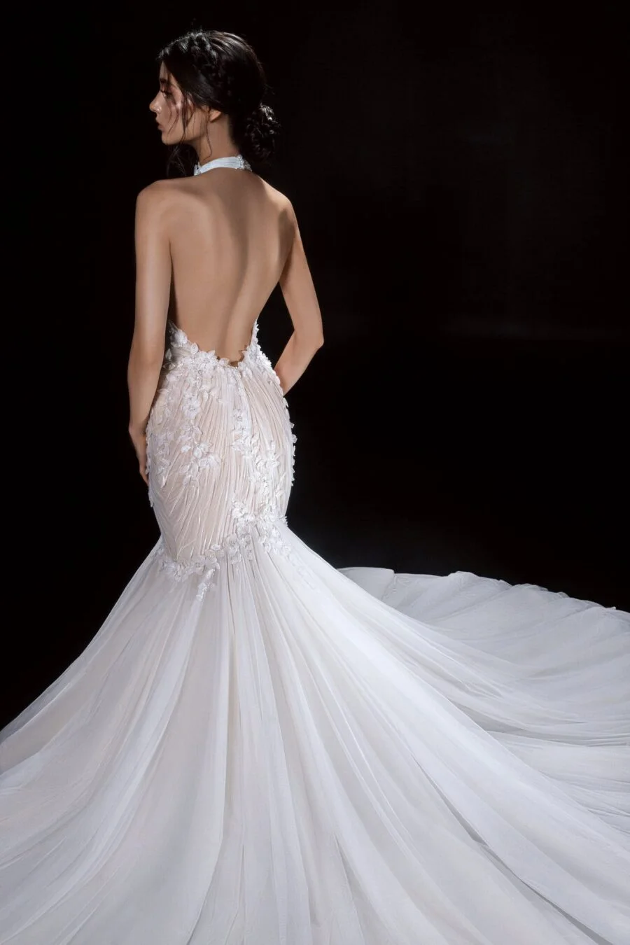 white christmas dresses Sheath Portrait Floor Length Tulle Crochet Flower Applique Wedding Dress main image 0