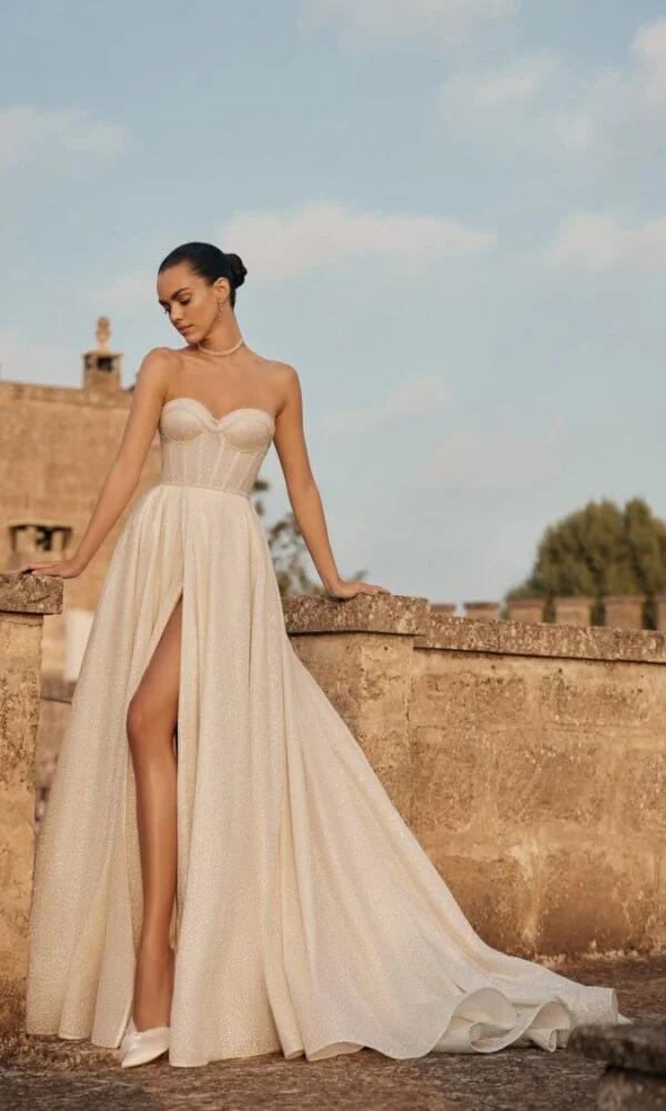cocktail dresses beige Vintage Sleeved A-Line V-neck Satin Tea Length Wedding Dress