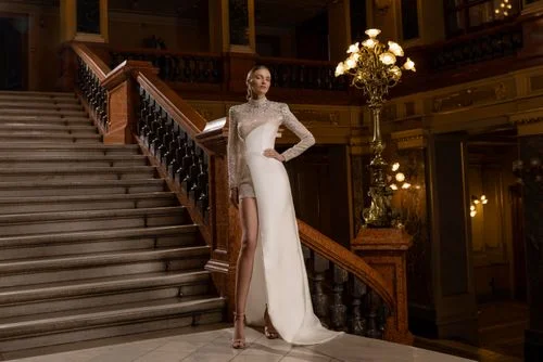 Kristen wedding dress by Nomes. Shop online schedule a fitting at Ana Koi Bridal