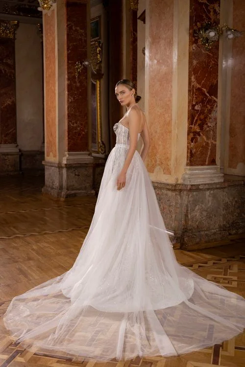 open lace back dress Mona Off-the-Shoulder Tulle & Crepe Minimal Wedding Dress | Bone and Grey  Bridal